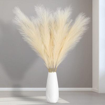 China Gray White Artificial Faux Pampas Taupe Grass 85cm Fake Amazon Boho Style Fake Pampas Grass Beige With Wooden Bead Boho Decoration for sale