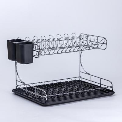 China Sustainable Eco-friendly Chrome Plated 2 Tier Kitchen Dish Rack With PP Tray And Cutlery Rack For Sink for sale