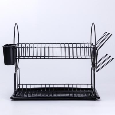 China Viable Popular Hot Selling 2 Tier Dish Dish Rack With Cutlery Holder And PP Tray Kitchen Dish Rack For Kitchen Counter Top for sale