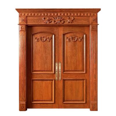 China China Solid Wood Classic Pattern Waterproof Good Quality Wooden Double Door Entry For Villa for sale