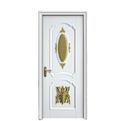 China Waterproof luxury style white solid wood door with gold painting door for villa for sale