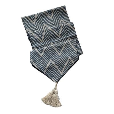 China Anti-Static Simple Blue Japan Style Handmade Japandi Geometry Minimalist Living Room Table Runner for sale