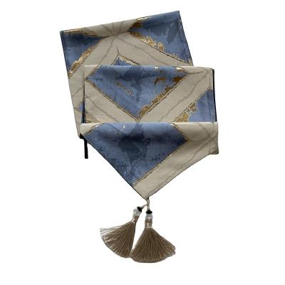 China Geometry anti-static chic blue modern Nordic minimalist living room style handmade Table runner for sale