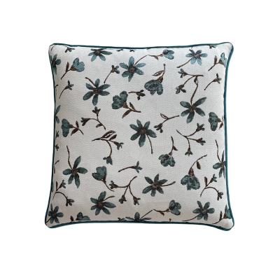 China Anti-static chic modern white European vintage turquoise Japandi floral pattern with piping handmade living room cushion cover for sale