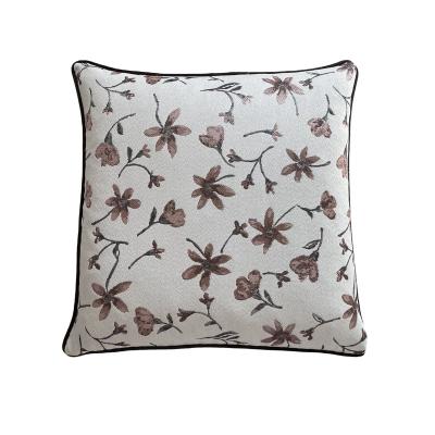 China Anti-static chic modern vintage European vintage white burgundy Japandi floral pattern with piping handmade living room cushion cover for sale