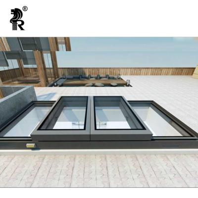 China Aluminum Electric Top Hung Opening Angle Magnetic Screen Skylight 90 Degree Skylight Roof Windows for sale