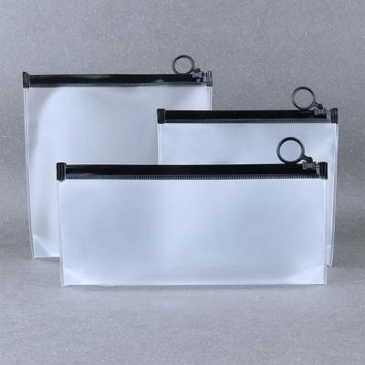 China Customized fashion frosted and clear bag zipper waterproof black cosmetic bag and makeup bag for sale