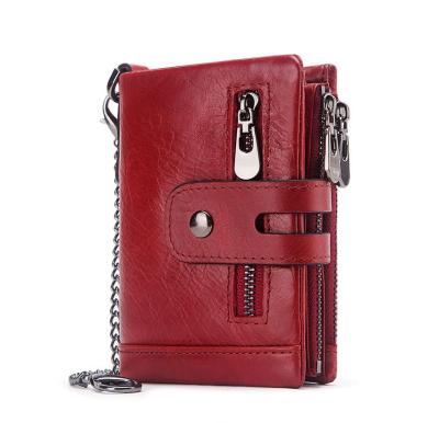 China Wholesale Mini Leather Wallets Vintage Men's Casual Thin Wallet Retro Double Zipper RFID Turn Buckle Small for sale