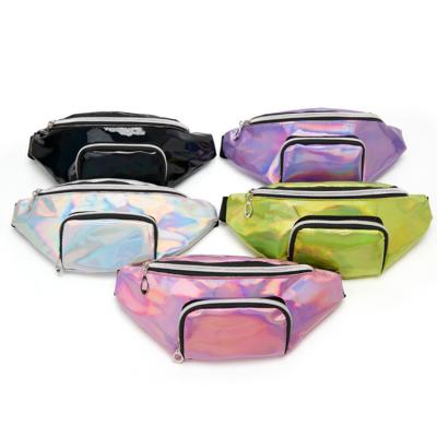 China Custom Holographic Glossy Bag Anti-theft Fanny Pack Waist Bag Logo Designer Pvc Waist Bag Sports Belt Bag for sale