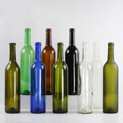 China Dark Green Food Grade Empty Bottle 750ml Long Neck Wholesales Colored Clear Glass Wine Bottle With Cork for sale