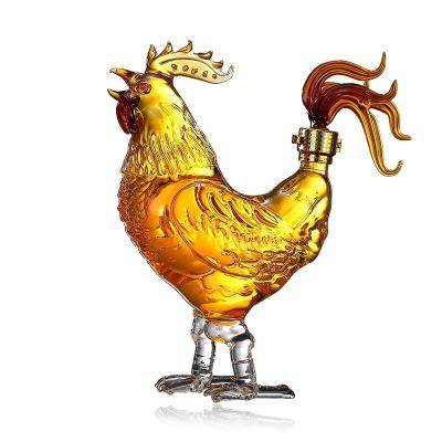 China Food Grade High Animal Beverage Bottles Animal Shaped Rooster Shaped Clear Glass Wine Liquor Bottles for sale