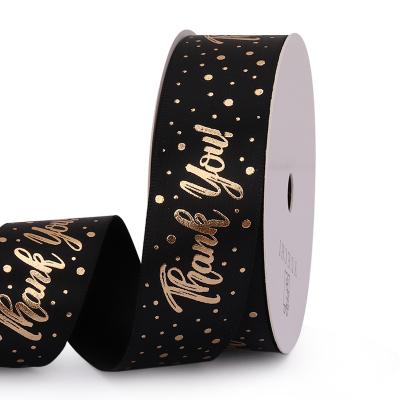 China High Quality Custom Logo Thank You Ribbon Band Celebration Printed Black Ribbon For Birthday Gift Wrapping Single Side Satin Ribbon Rolls for sale