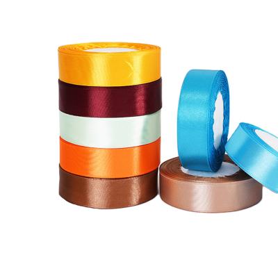 China Recyled Wholesale 25mm Solid Color 100% Polyester Double Sided Silk Satin Ribbon Logo Printing 2inch 1/4 Edge 1.5 Slot 100 Yards for sale