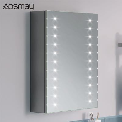 China Large Illuminated Recessed Aluminum Alloy Stainless Steel Medicine Storage Bathroom Mirror Cabinet With Led Lights for sale