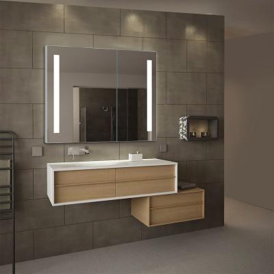 China Bright Bi-View Design Modern Recessed Bathroom Mirror Vanity Led Cabinet for sale