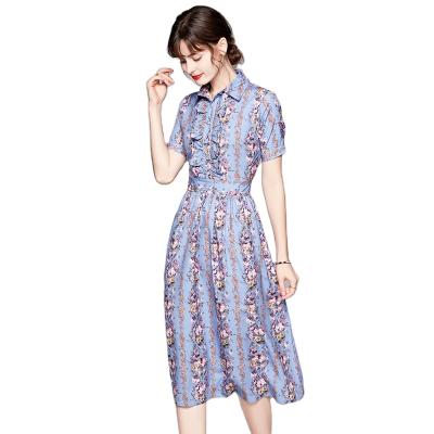 China New Arrival Anti-static Women Fashion Short Sleeve Flower Print Dress for sale