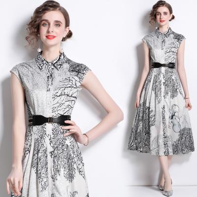 China Breathable Ink Painting Digital Printing Sleeveless Long Dress With Lining for sale