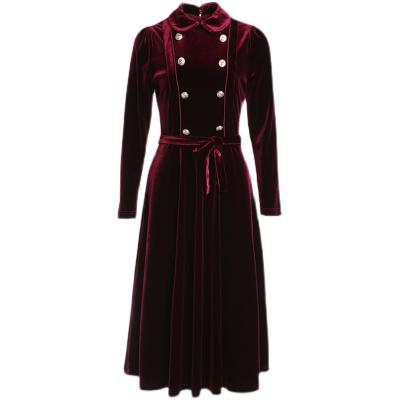 China Autumn And Winter Vintage Cross Women's Anti-static Red Velvet Dress for sale