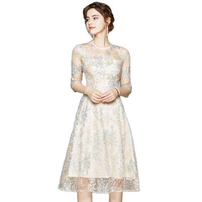 China European and American fashion full embroidery elegant lady anti-static Dress for sale