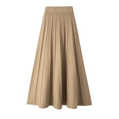 China Breathable Women Autumn And Winter Fashion Pleated A-Rib Vertical Long Medium Wide Line Knit Dress for sale