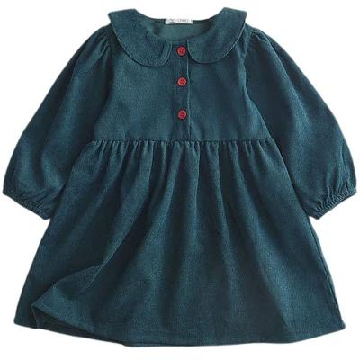 China Washable OEM Corduroy Baby Dress Peter Pan Collar Loose Style Pleated for sale