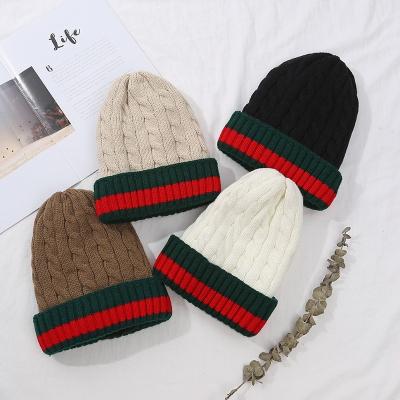 China Friendly Material Wholesale Knitted Hat Woolen Yarn Thickened Stripe Winter Hat Outdoor Riding Winter Hat Luxury Designer Beanie Unisex Headwear for sale