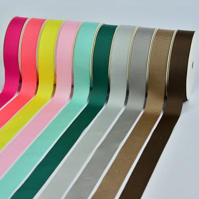 China 100% Petersham 9mm Double Face Polyester High Tenacity Brim Hat Solid Color Wavy Grosgrain Ribbon Soft Cotton Viscous Stripe For Lady Costumes for sale