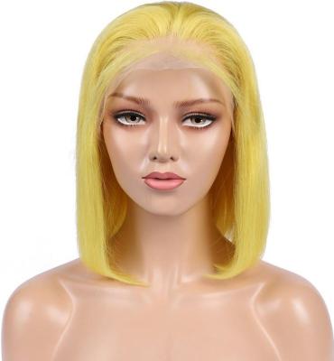 China Raw Virgin Indian Human Hair Wigs 13x4 Glueless Straight High Quality Swiss Lace Frontal Wigs Cuticle Aligned Color Lead Yellow Wig for sale