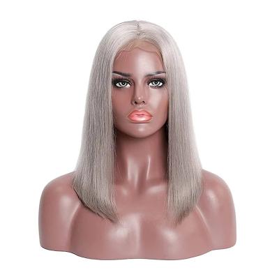 China Raw Virgin Indian Human Hair Lace Wigs Creed 13x4 Glueless Straight Swiss Lace Frontal Wigs Cuticle Aligned Color Lead Gray Wig for sale