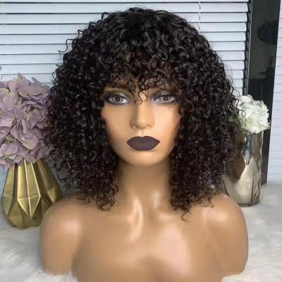 China Jerry Curl Brazilian Wig With Bangs 10A Hair Wigs Lead Machine Made Wig Natural Color for sale