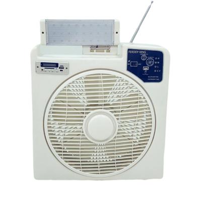 China Outdoor 12V Solar Rechargeable Emergency Box Fan With Led Light And USB for sale