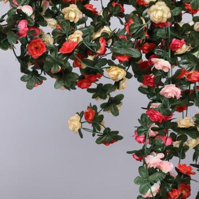 China 240cm Plastic Length Rose Rattan Artificial Rose Vine Decorative Flowers for Wedding Wall Decoration for sale