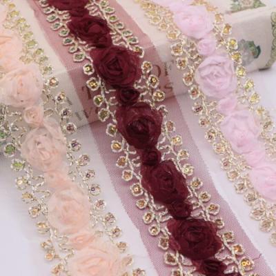 China Vintage 3D Chiffon 3D Flowers Lace Garment /Weeding Decoration Trim Ribbon Lace for sale