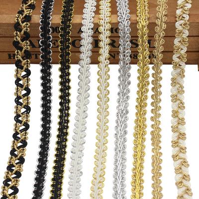 China 8/10mm Gold Silver Yarn Viable Centipede Braided Lace Ribbon Trim Curve Fabric for sale