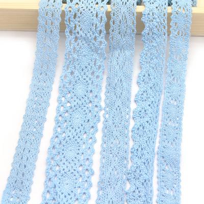 China Sustainable Blue Embroidered 2yards Cotton Lace Trim Ribbons DIY Garment Headdress Wedding Wrapping Fabric Materials N0101 for sale