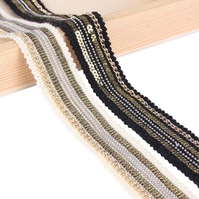 China Vintage Handmade Headband 1Yard 25mm Sequin Material Fabric Paillette Beaded Trims Ribbon for sale