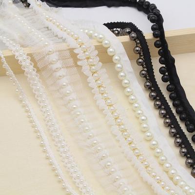 China 1yard/lot Viable Beaded Lace Trim Band Fabric Ribbon DIY Collar Garment Headdress Sewing Materials for sale