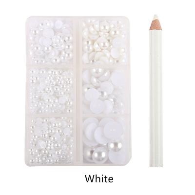 China Pearl Mixed Size Imitation Pearl Bead With Drill Pen Half Round Flat Back Bead For Nail Art Garment for sale