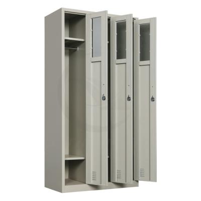 China Almari Eco-friendly Environmental KD 3 Door Locker Metal Steel Wardrobe With Mirror for sale