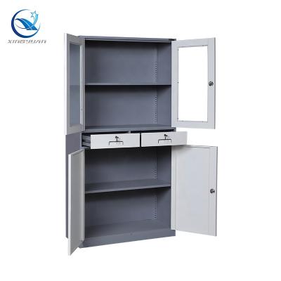 China 4 Shelves Multi-Layer Adjustable Useful Metal Cabinet 2 Section Metal Glass And Steel Door Cupboard for sale