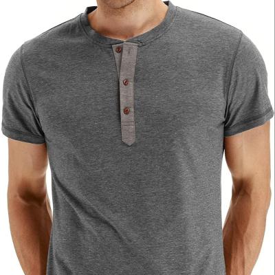 China Anti-Wrinkle Mens Summer Henley Shirts Front Placket Raglan Short Sleeve Baseball Tees Custom Logo T-Shirt for sale