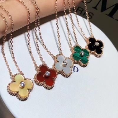 China Jewelry Four Leaf 925 Sterling Silver Four Leaf Necklaces Natural Clover Cutter Agate Choker Necklace For Women for sale