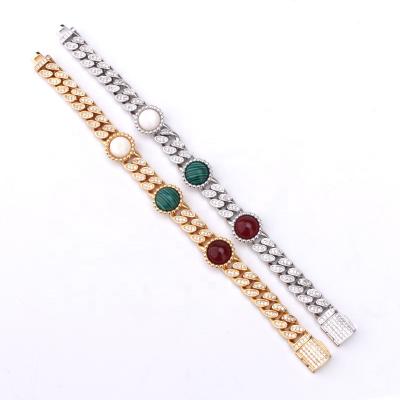 China CLASSIC European Hot Selling Wrist Hand Jewelry Hips Hops Carnelian Diamond 18K Gold Chunky Stainless Steel Cuban Chain Bracelet For Men for sale