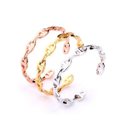 China Factory Price 18k Gold Hog Nose Simple Bangles Open Bangle Couple Men's Bracelet Women Jewelry Silver For Party for sale