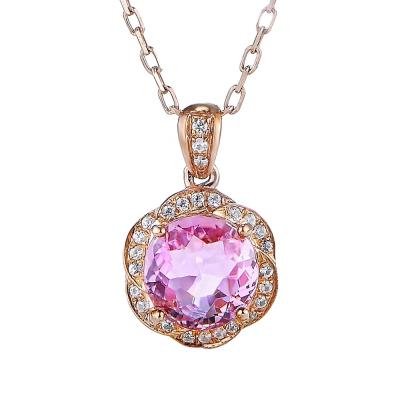 China CLASSIC Color of Cherry Imitation Natural Crystal Tourmaline Gem Pendant Necklaces Female Ring Rose Gold Necklace Jewelry Sets for Ladies for sale