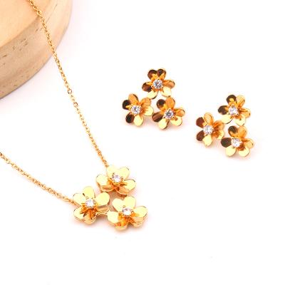 China Wholesale CLASSIC Classic Design Four Leaf Clover Flower Necklace Pendant Earring Jewelry Sets For Wedding for sale