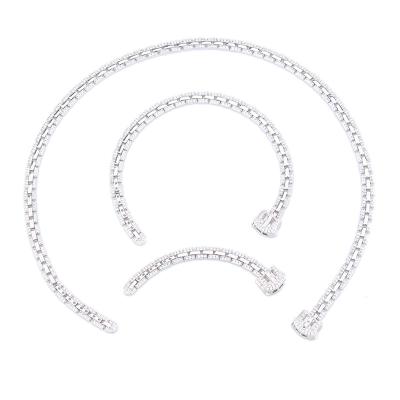 China Fashionable Wholesale Gold Plated Simple Design Diamond Necklaces And Bracelets Wedding Trendy Woman Ring Tennis Chain Choker Jewelry sets for sale