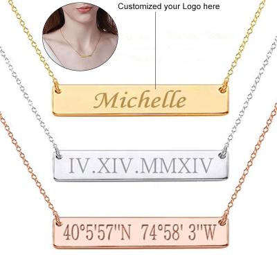 China CLASSIC Custom Personalized Women's Engravable Necklaces Stainless Steel Mask Pendant Bar Necklace Rose Gold Plated Silver Jewelry for sale