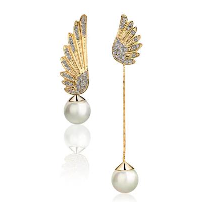 China CLASSIC 2021 Pearl Earrings Jewelry Shape Asymmetric Feather For Women 18K Gold Plated CLASSIC Colorful Zircon Circle Earrings 10pcs for sale