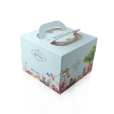 China Hotsale Recyclable Paper Cake Box With Handle Window Boxes Disposable Cake Paper Boxes for sale